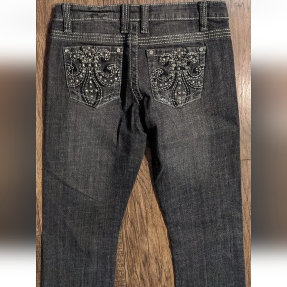 ZIPPER Brand Womens Dark Gray Wash Bootleg Jeans w/ Studs & Rhinestones - Size 5 - Picture 15 of 16